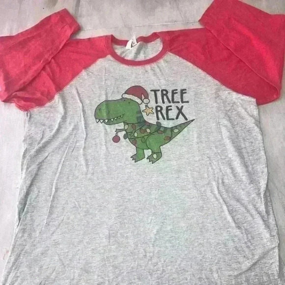 Tops - Christmas Holiday Dinosaur Tee Baseball Tee Size 2XL Funny Christmas Tee